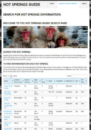 List of Hot Springs - Search Screenshot